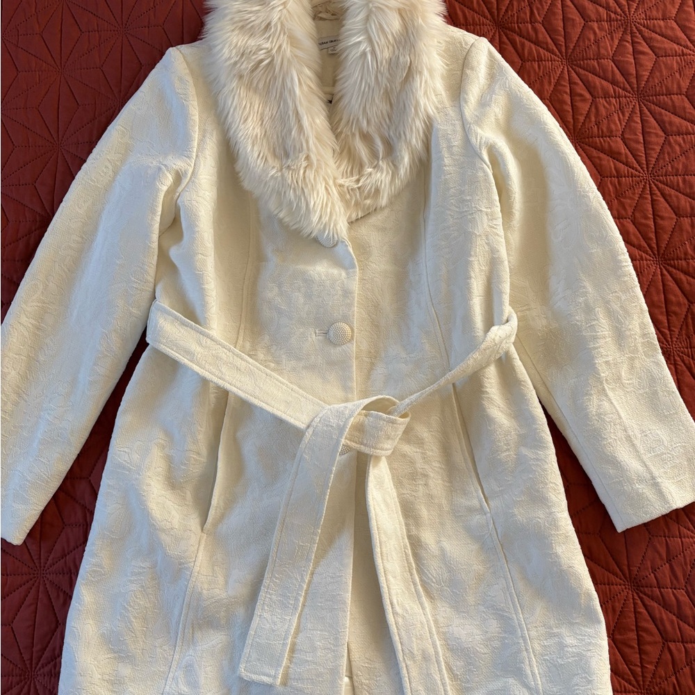 White Faux Fur Collar Coat